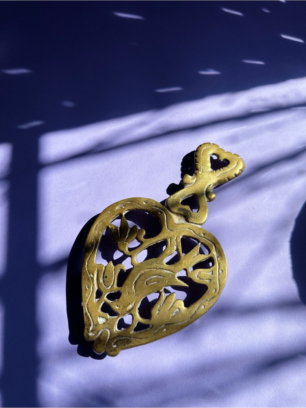 Vintage Cast Brass Bird Heart Design Trivet
